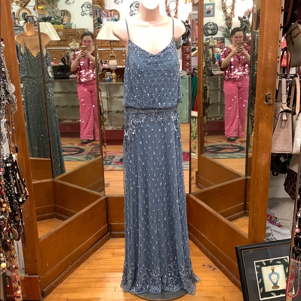 Elegant Beaded Maxi Dress in Blue✨